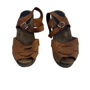 Lotta From Stockholm Clog Sandals Women's Size 41 Peep Toe Brown Nubuck Leather